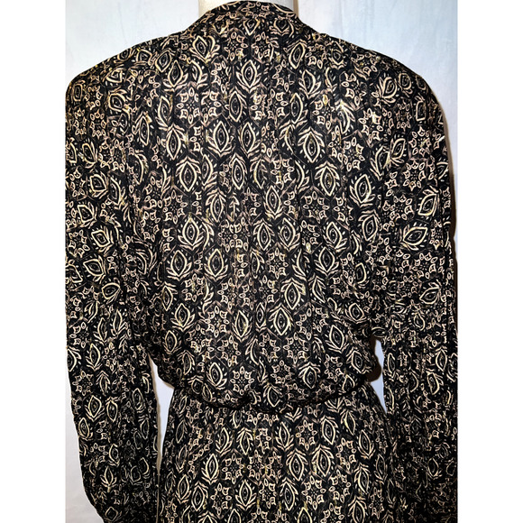 ZARA Size XS Black Brown Gold Metallic Balloon Sleeve Button Front Shirt Dress - Picture 9 of 10